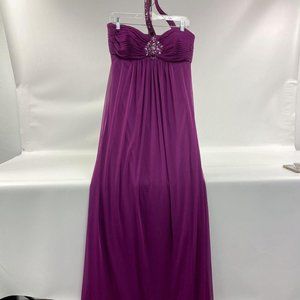 Xscape Gown Maxi Dress Women's Size 14 Purple One Shoulder Prom Beaded Polyester